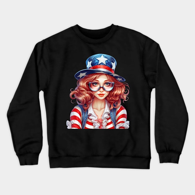 4th of July Girl #3 Crewneck Sweatshirt by Chromatic Fusion Studio